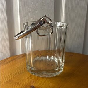 Vintage Glass Ice Bucket with Silver Plated Handle and Rings
